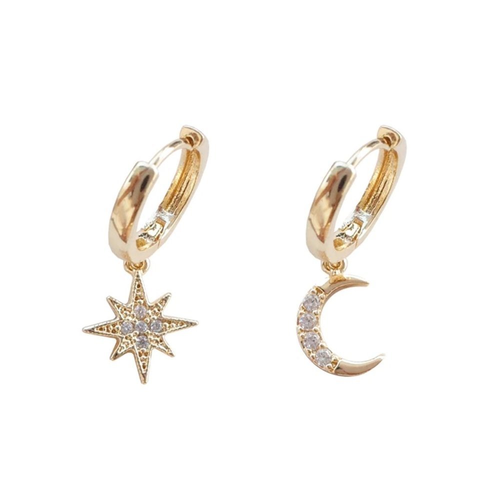 *NEW 925 Sterling Silver Diamond Moon Star Hoops - Picture 11 of 14